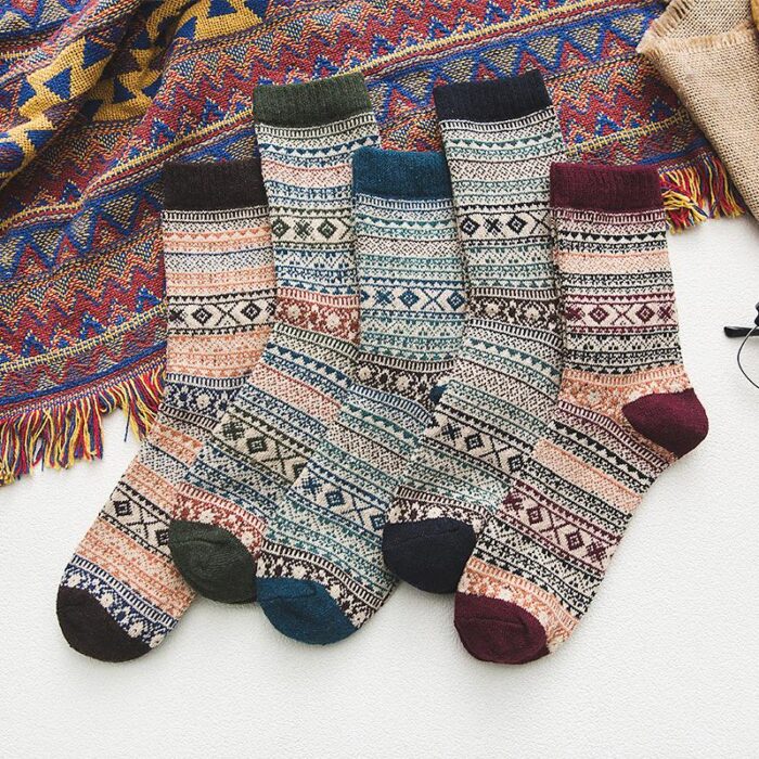 Bohemian style Wool Socks 5 Pairs Set