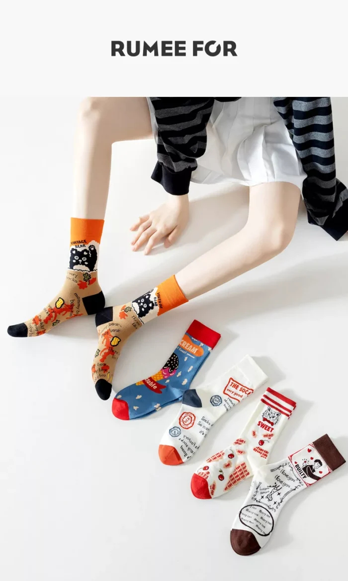 Popular ins style oil painting medium tube socks for Men Women – Image 5