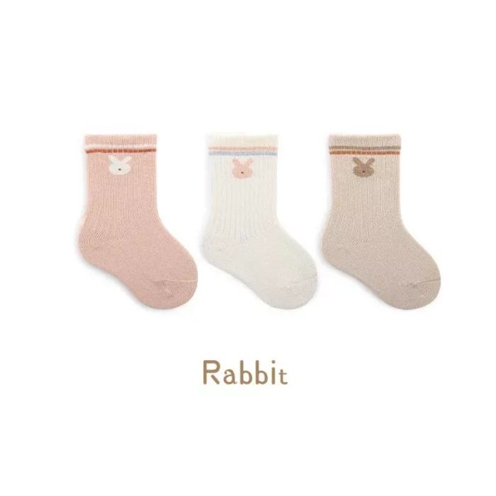 Babies' spring cartoon pattern loose cuff combed cotton socks 3 pairs set - Image 2