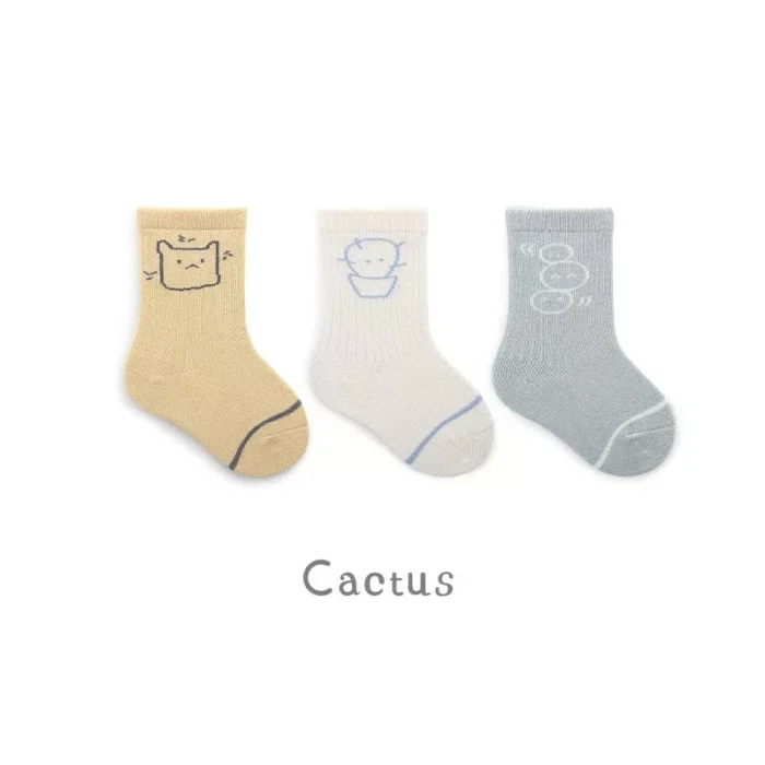 Babies' spring cartoon pattern loose cuff combed cotton socks 3 pairs set - Image 5