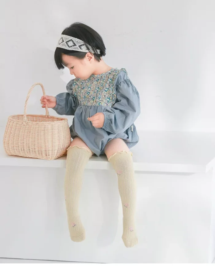 Babies' spring Floral loose cuff knee high socks - Image 7