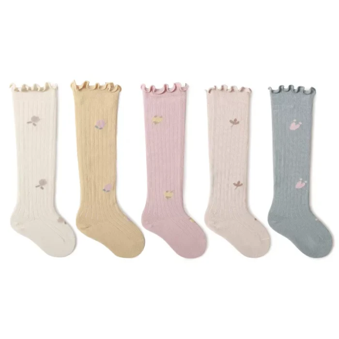 Babies' spring Floral loose cuff knee high socks