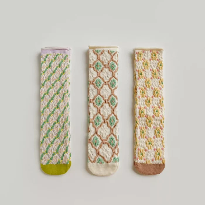 Kawaii Pattern Flower Jacquard Korean Style Baby Kids Stocking - Imagen 3