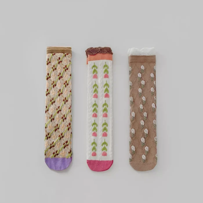 Kawaii Pattern Flower Jacquard Korean Style Baby Kids Stocking - Imagen 2