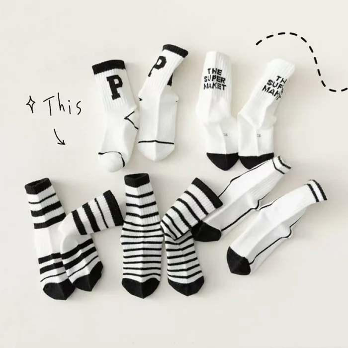 Kids' Spring stripe pattern mesh ankle socks 5 paris set - Imagen 2