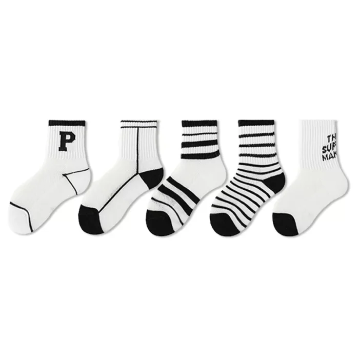 Kids' Spring stripe pattern mesh ankle socks 5 paris set