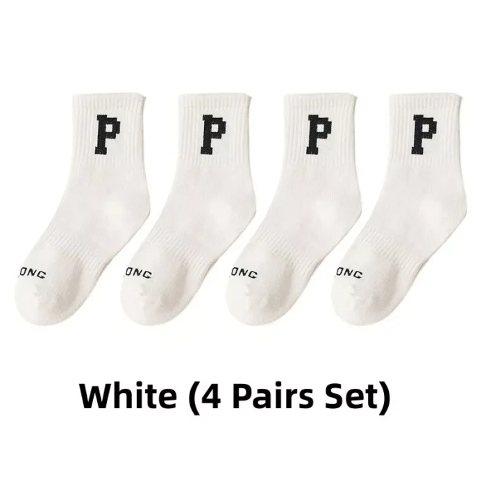 Kids' autumn Letter pattern cotton ankle socks 4 pairs set - Image 4