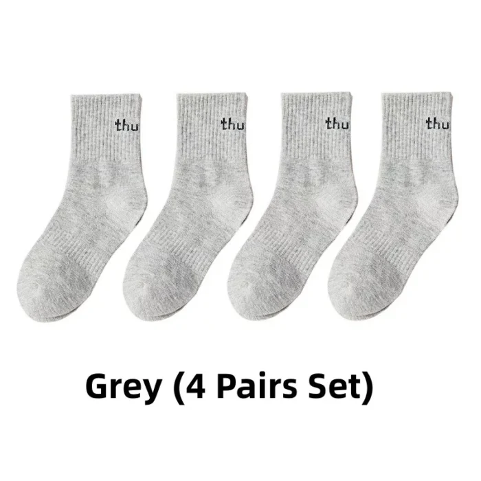 Kids' autumn Letter pattern cotton ankle socks 4 pairs set - Image 5