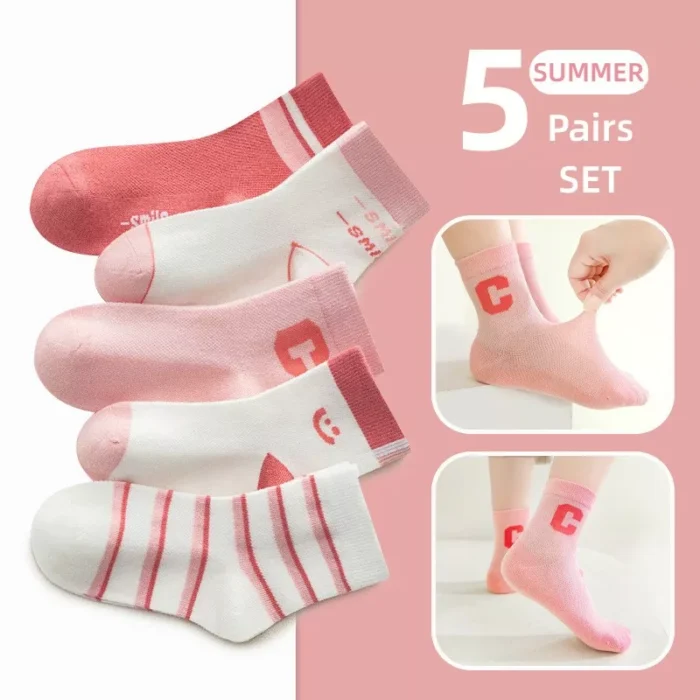 Kids' Spring pink mesh ankle socks - Imagen 6