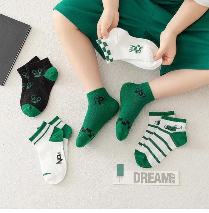 Kids' Spring green mesh combed cotton low cut socks – Image 5