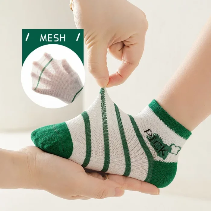 Kids' Spring green mesh combed cotton low cut socks – Image 3