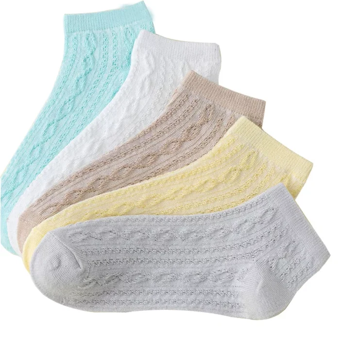 Kids' Spring solid color mesh combed cotton low cut socks