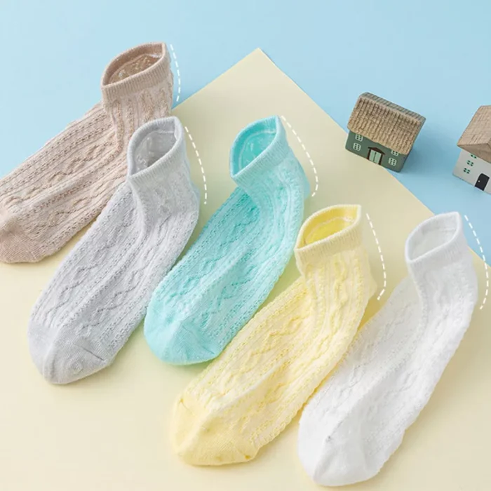 Kids' Spring solid color mesh combed cotton low cut socks - Imagen 2