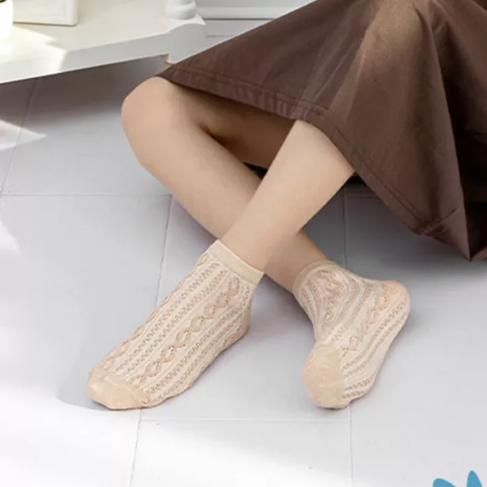 Kids' Spring solid color mesh combed cotton low cut socks - Imagen 4
