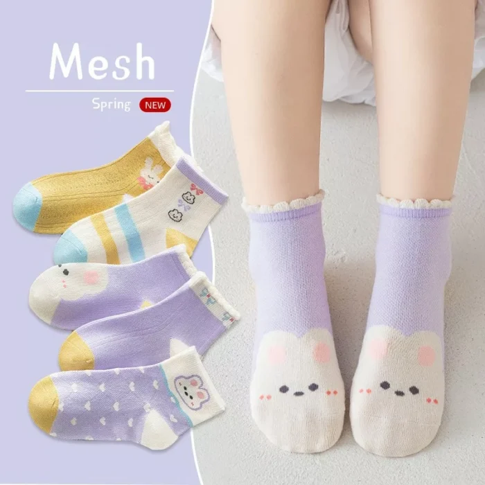 Kid's Spring Rabbit Floral Mesh Ankle socks - Image 2