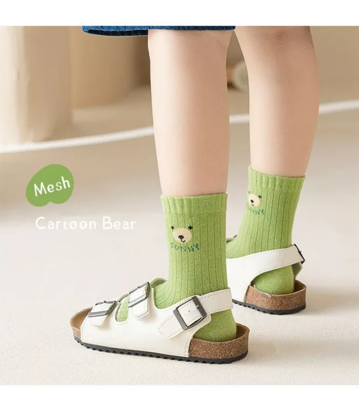 Kid's Spring Green Bear Mesh Combed cotton Ankle socks - Image 3