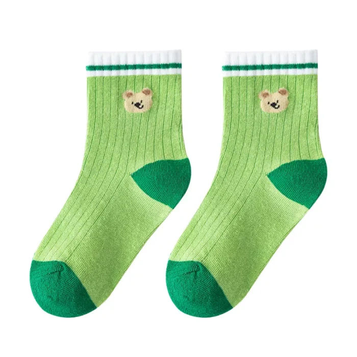 Kid's Spring Green Bear Mesh Combed cotton Ankle socks - Image 4