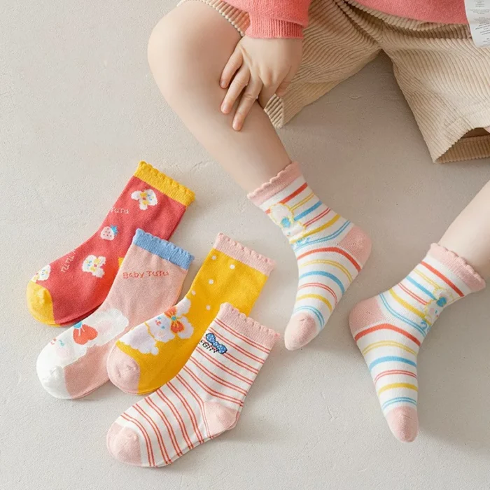 Kids' Autumn thin Strawberry Pink Combed cotton Ankle socks