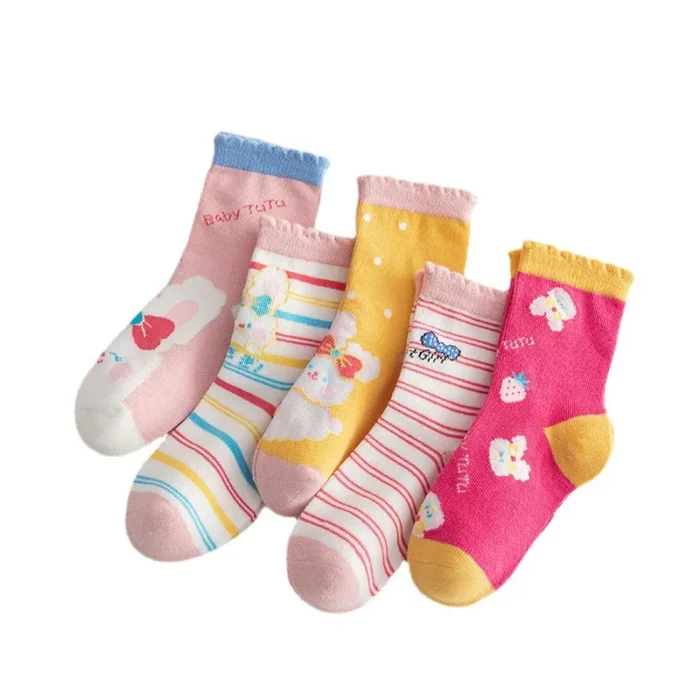 Kids' Autumn thin Strawberry Pink Combed cotton Ankle socks - Image 5