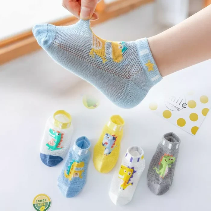 Kid's Summer Mesh Cartoon dinosaur Combed cotton Ankle socks - Image 2