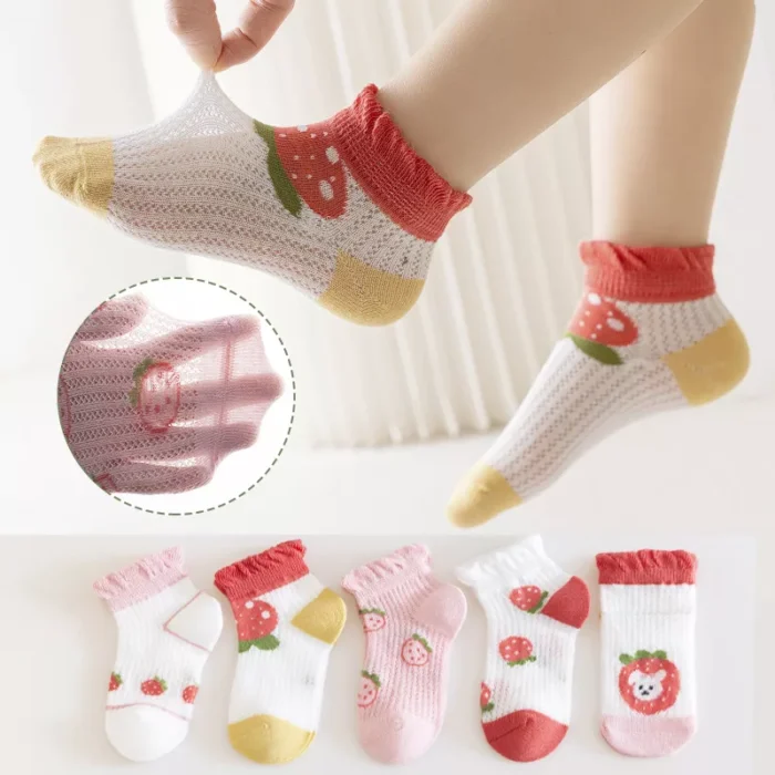 Kid's Summer Mesh Dog Cat Pattern Cotton Ankle socks - Image 6