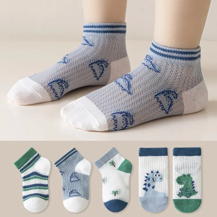 Kid's Summer Mesh Dog Cat Pattern Cotton Ankle socks - Image 3