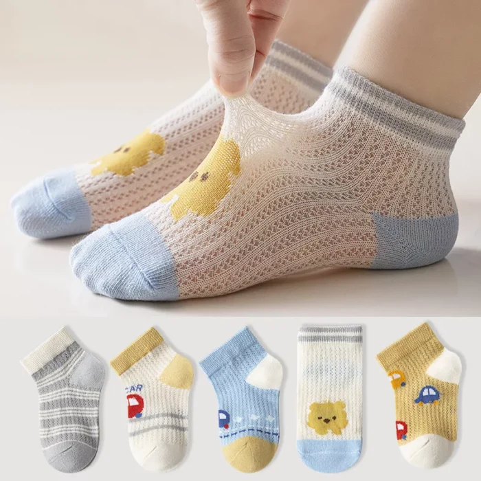 Kid's Summer Mesh Dog Cat Pattern Cotton Ankle socks - Image 5