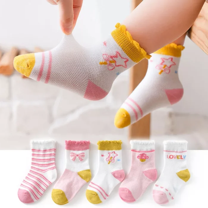 Kid's Summer Mesh Multi Pattern Color Cotton Ankle socks - Image 7