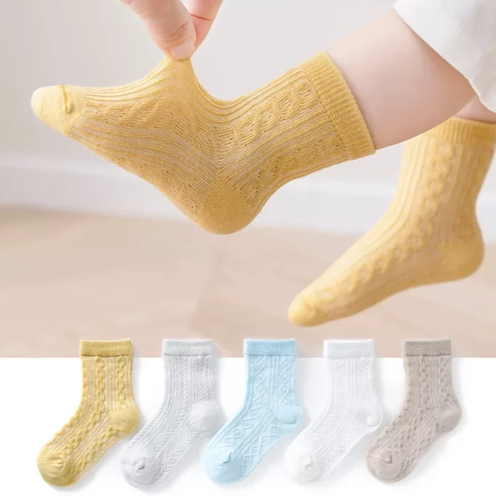 Kid's Summer Mesh Multi Pattern Color Cotton Ankle socks - Image 6