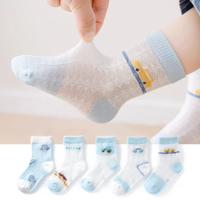 Kid's Summer Mesh Multi Pattern Color Cotton Ankle socks - Image 5