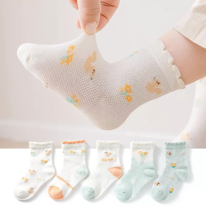 Kid's Summer Mesh Multi Pattern Color Cotton Ankle socks - Image 4