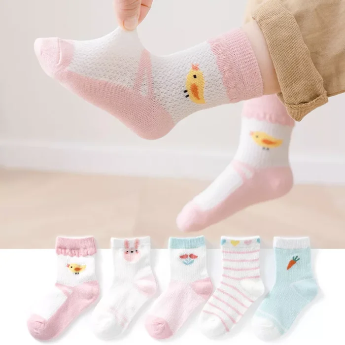 Kid's Summer Mesh Multi Pattern Color Cotton Ankle socks - Image 3