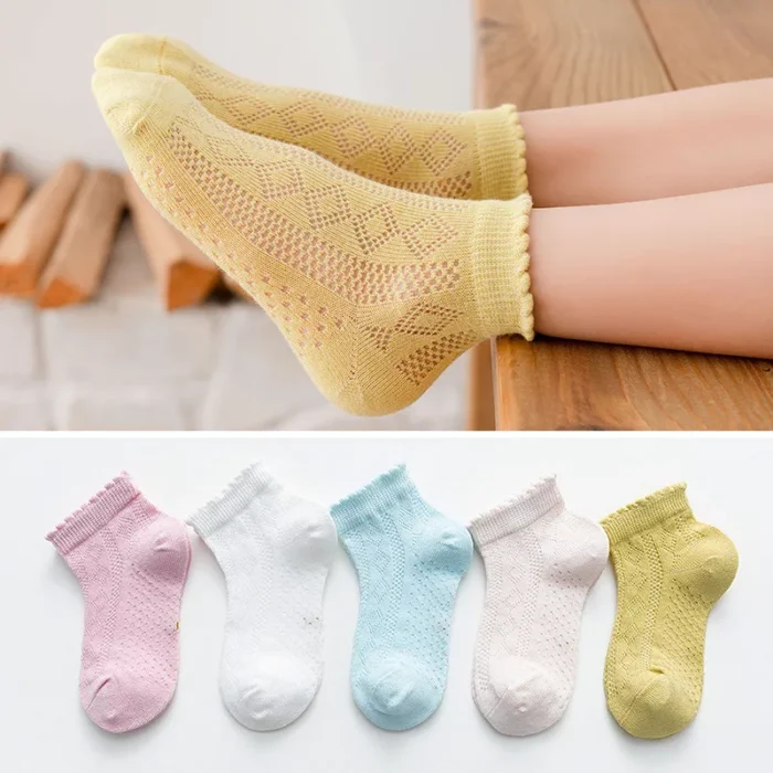 Kid's Summer Mesh Multi Pattern Cotton Ankle socks - Image 2