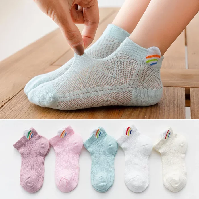 Kid's Summer Mesh Multi Pattern Cotton Ankle socks - Image 3