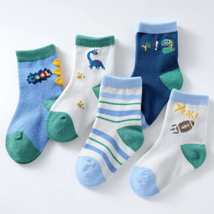 Kids' Autumn Winter  Blue Bear Ankle socks 5 Pairs Set - Image 4