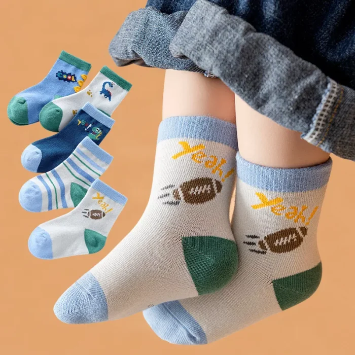 Kids' Autumn Winter  Blue Bear Ankle socks 5 Pairs Set - Image 7