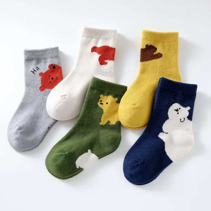 Kids' Autumn Winter  Blue Bear Ankle socks 5 Pairs Set