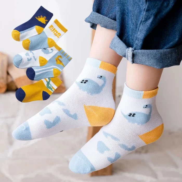 Kids' Autumn Winter Dinosaur Car Ankle socks 5 Pairs Set - Image 7