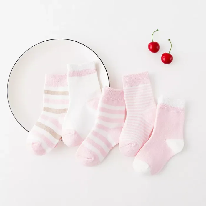 Kids' Autumn Winter Striped Ankle socks 5 Pairs Set - Imagen 6