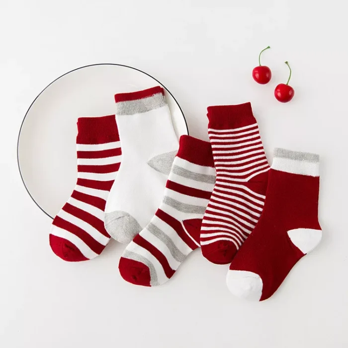 Kids' Autumn Winter Striped Ankle socks 5 Pairs Set - Imagen 5