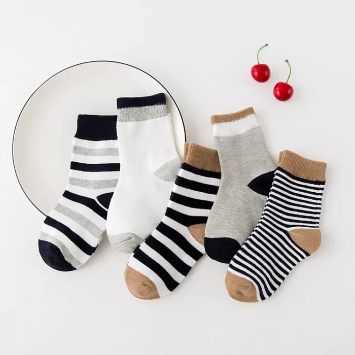 Kids' Autumn Winter Striped Ankle socks 5 Pairs Set - Imagen 4