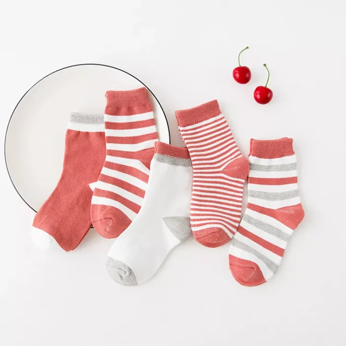 Kids' Autumn Winter Striped Ankle socks 5 Pairs Set - Imagen 3