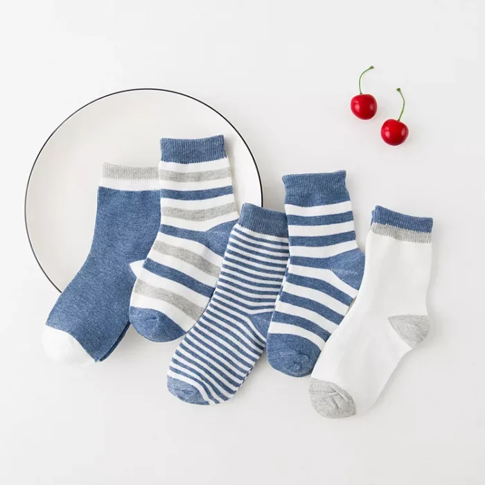 Kids' Autumn Winter Striped Ankle socks 5 Pairs Set - Imagen 2