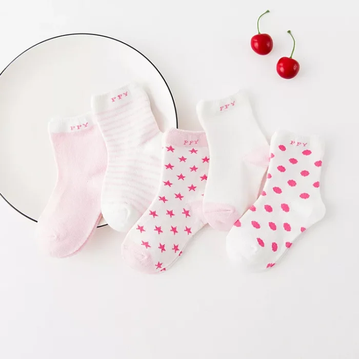 Kids' Autumn Winter Dots Ankle socks 5 Pairs Set - Imagen 5