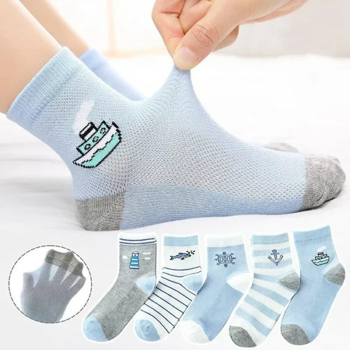 Kids' Summer Mesh Multi Patterned Cotton Ankle Socks - Imagen 4