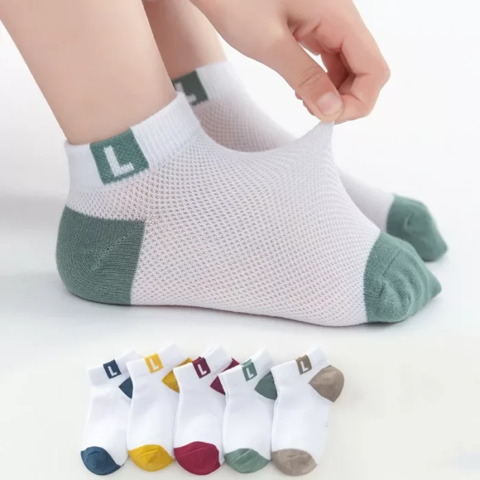 Kids' Summer Mesh Multi Patterned Cotton Ankle Socks - Imagen 2