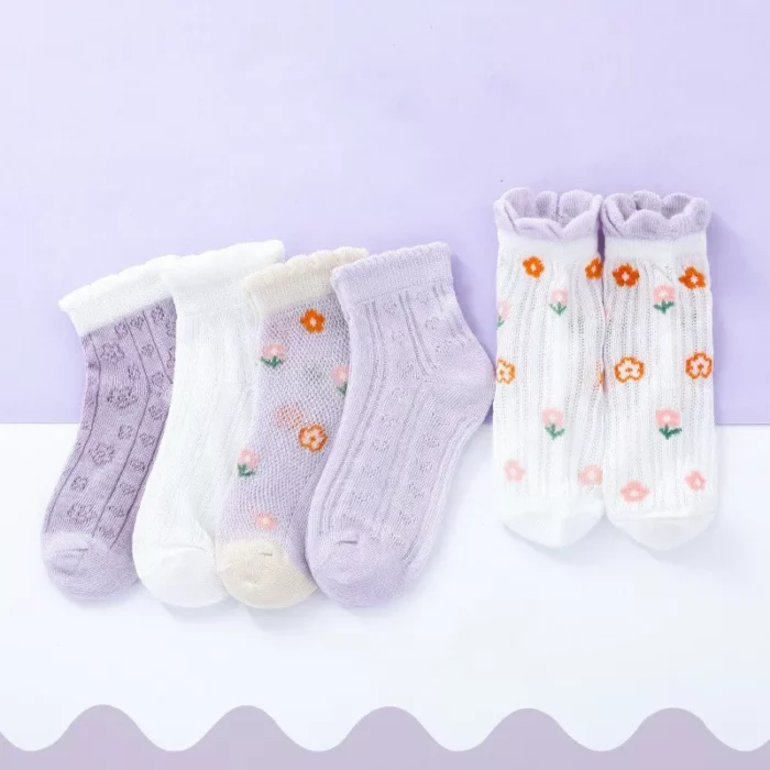 Kids' Summer Mesh Flora Cotton Ankle Socks