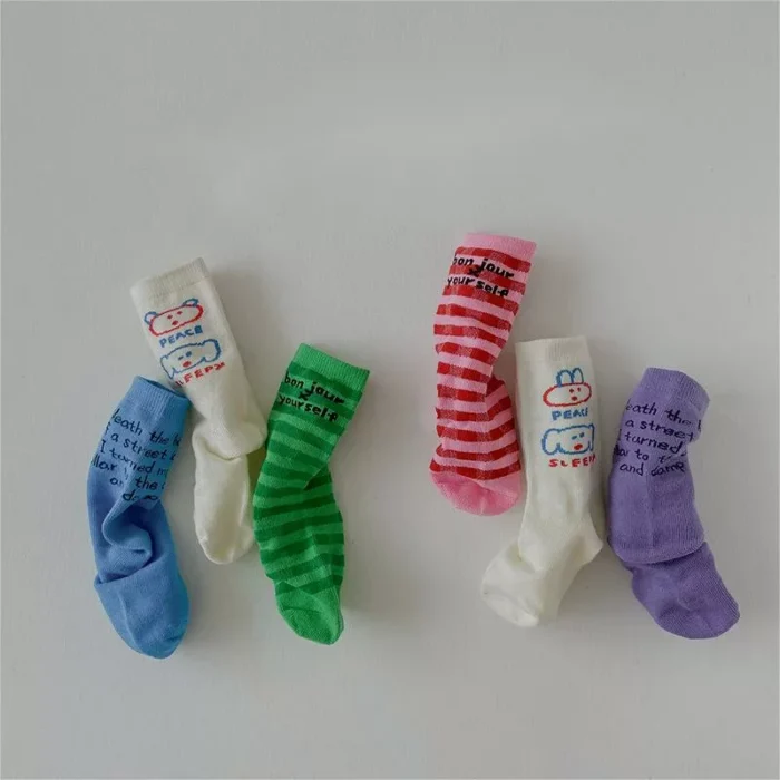 Multi color stripe unisex kids socks - Image 2