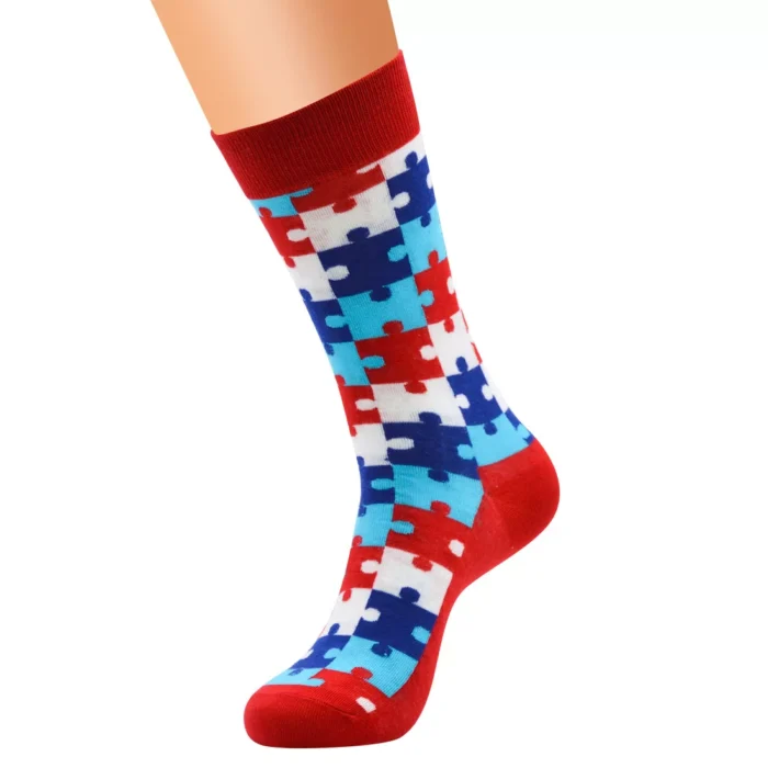 Men's Women's Vintage Style Jigsaw Pattern Socks - Image 3
