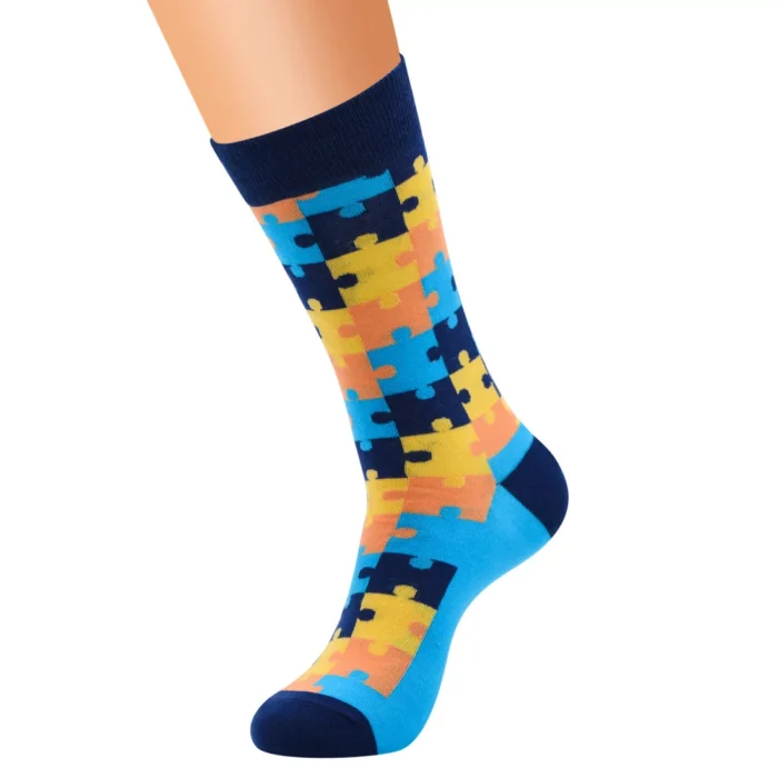 Men's Women's Vintage Style Jigsaw Pattern Socks - Image 2